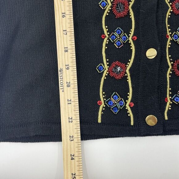 Leslie Fay Vintage Women Large Black Sweater Beaded Embellished Sequin Cardigan - Picture 11 of 15